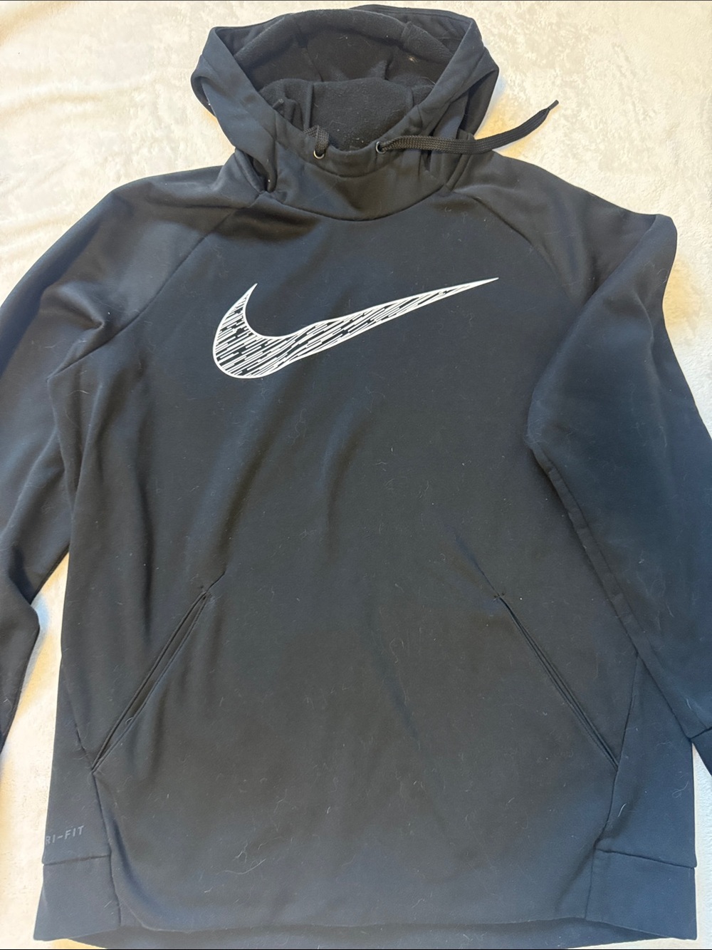 Nike Black Hoodie with White Swoosh Zip-Up Style